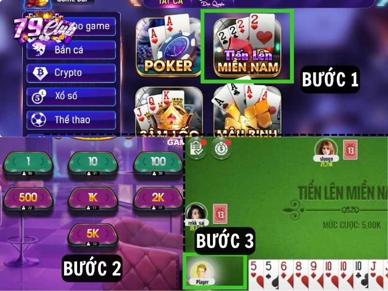 hinh anh cac buoc tham gia tien len mien nam tai 79club